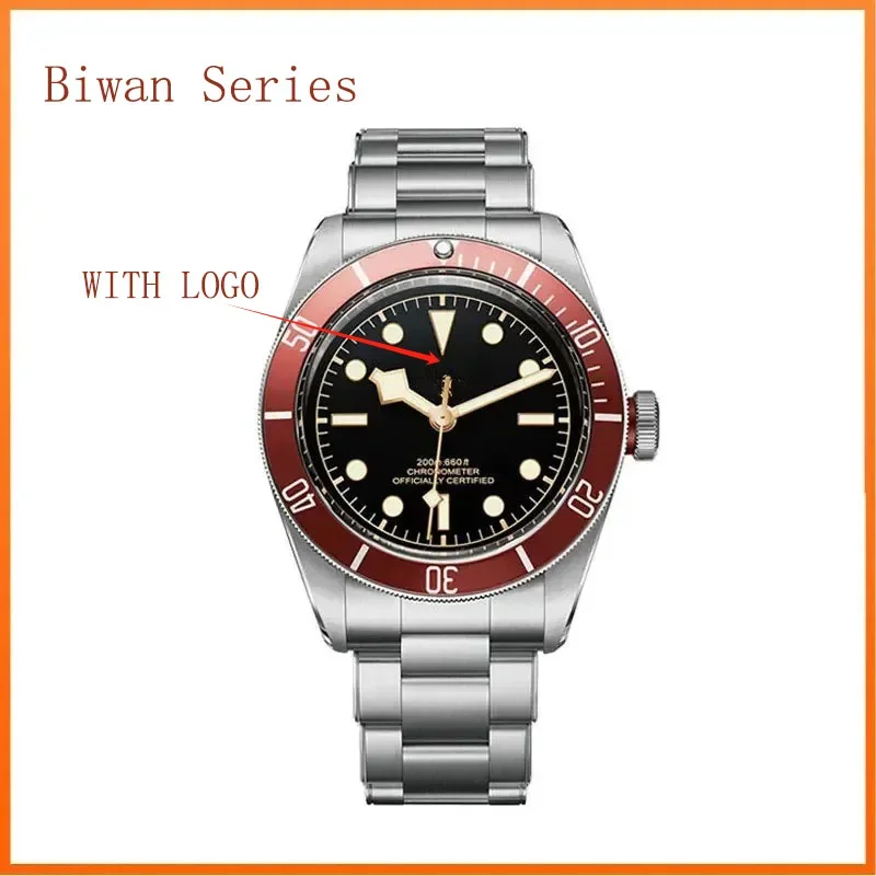 WITH LOGO Biwan Series M79230R-0012 Mechanical Watch Mens Watch Small Red Shield Waterproof Watch Silver Stainless Steel Strap