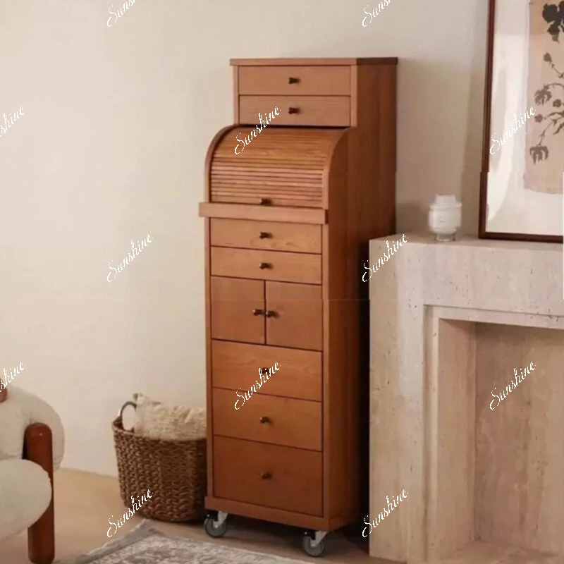 Cherry wood retro mobile jewelry cabinet antique bedroom storage chest