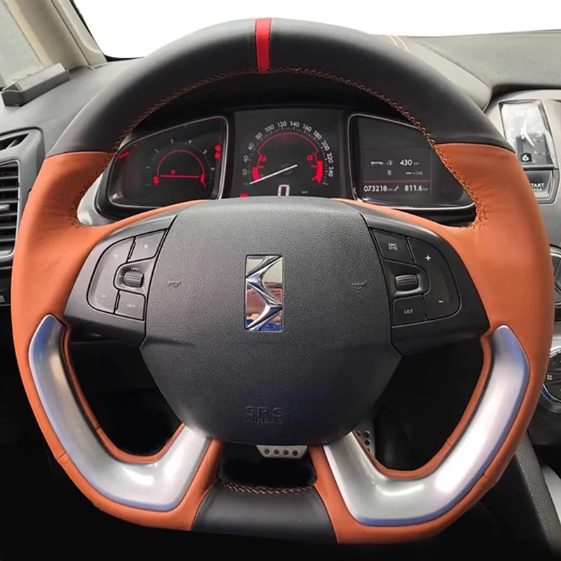 

Hand-stitched orange Genuine Leather non-slip car steering wheel cover 100% Fit For Citroen DS5 DS 5 DS4S DS 4S Auto Parts