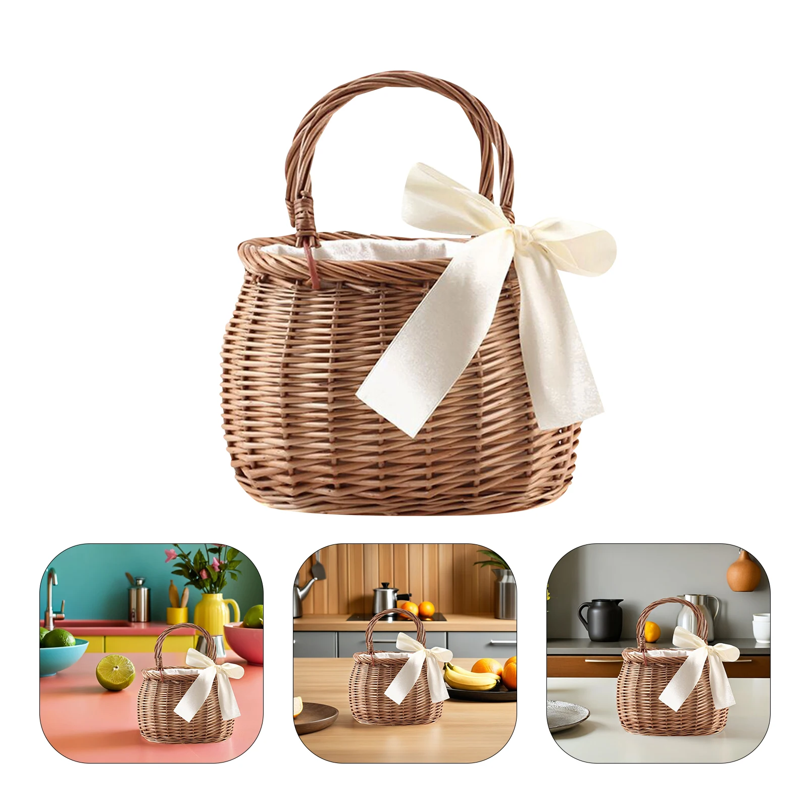 

Woven Storage Basket Natural Handmade Rural Style Flower Holder Garden Planter Container Home Decoration For Toiletries Food