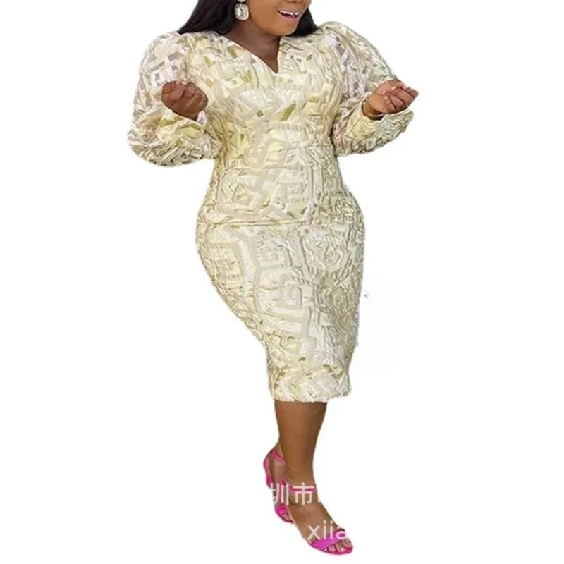 

New Elegant and Elegant V-neck Style Slim Fit, Slim Mid length Wrapped Hip Split Fishtail Dress for Women