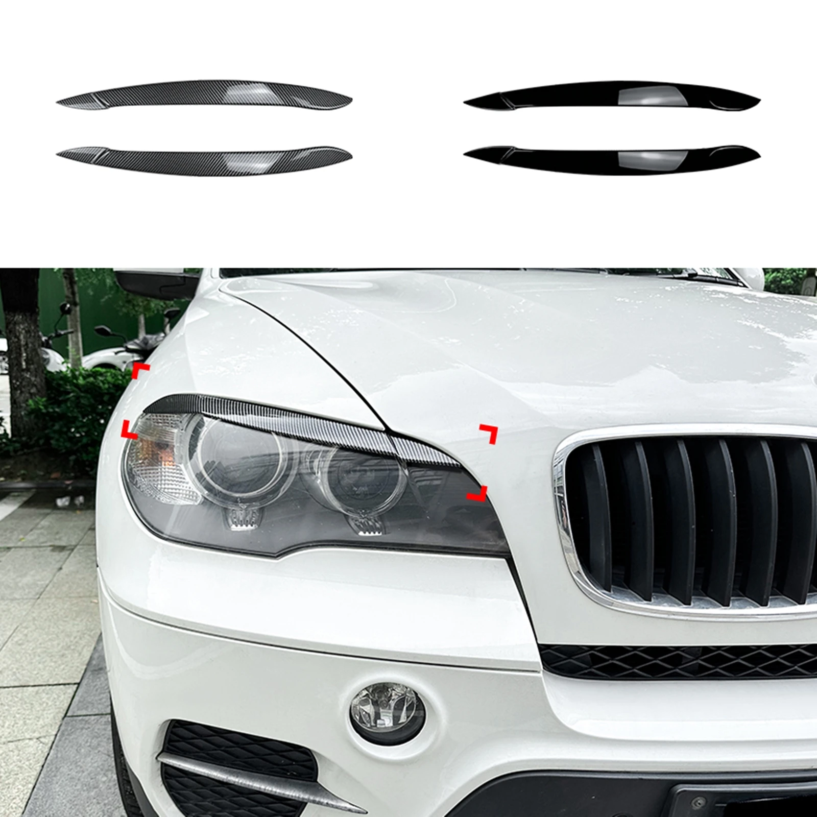 

Headlight Eyebrow Trim For BMW X5 E70 2008-2013 Carbon Fiber Look/Gloss Black Front Head Light Lamp Cover Brow Headlamp Eyelid