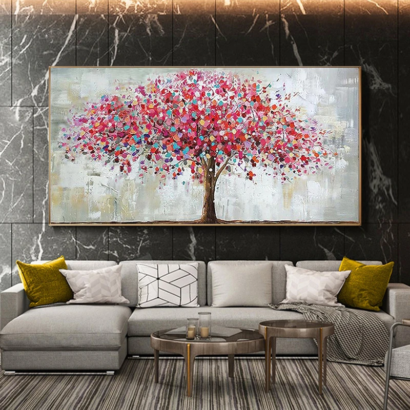 Handpainted Thick Acrylic Textured 3D Abstract Pink Tree Oil Painting No Frame Dropship Wall Hanging Art Paintings Art