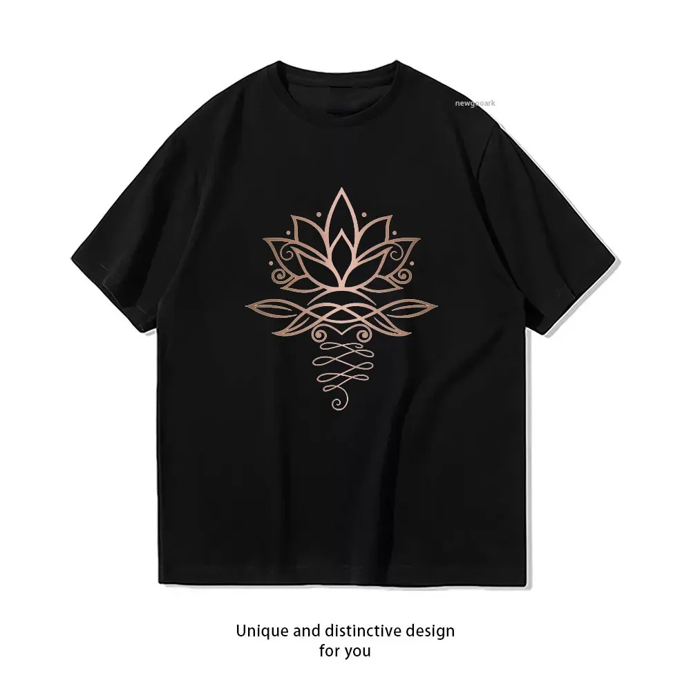 Lotus flower rose gold yoga Classic T-Shirt woman man Casual cotton printed t shirts Creative streetwear camisetas tops