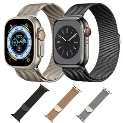 Magnetic Loop Stainless Steel Mesh Strap for Apple Watch Band 44/40/42/38/41/45/49mm Compatible with iWatch Series 9 8 7 6 5 4 3