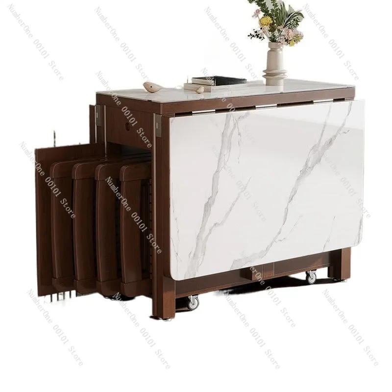 Nordic Solid Wood Dining Table Set Extendable Folding Rectangular Kitchen Table and Chairs Combo Modern Minimalist Space Saving
