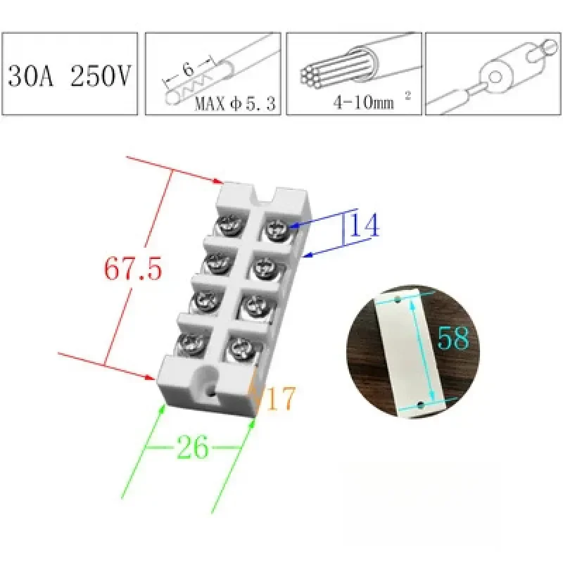 Ceramic Terminal Block High Temperature Porcelain Wire Connector Screw Type Electrical Insulated Wiring Terminal Block