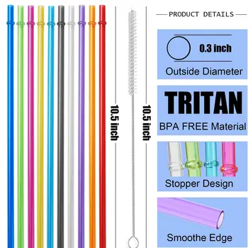 10,5palcová duhová opakovaně použitelná náhradní brčka z tritanového plastu pro Stanley o objemu 16 oz, 20 oz a 30 oz, sada 10 kusů s čisticím kartáčkem 6 nejlepší prodej Yeti 30 oz sklenice - №6