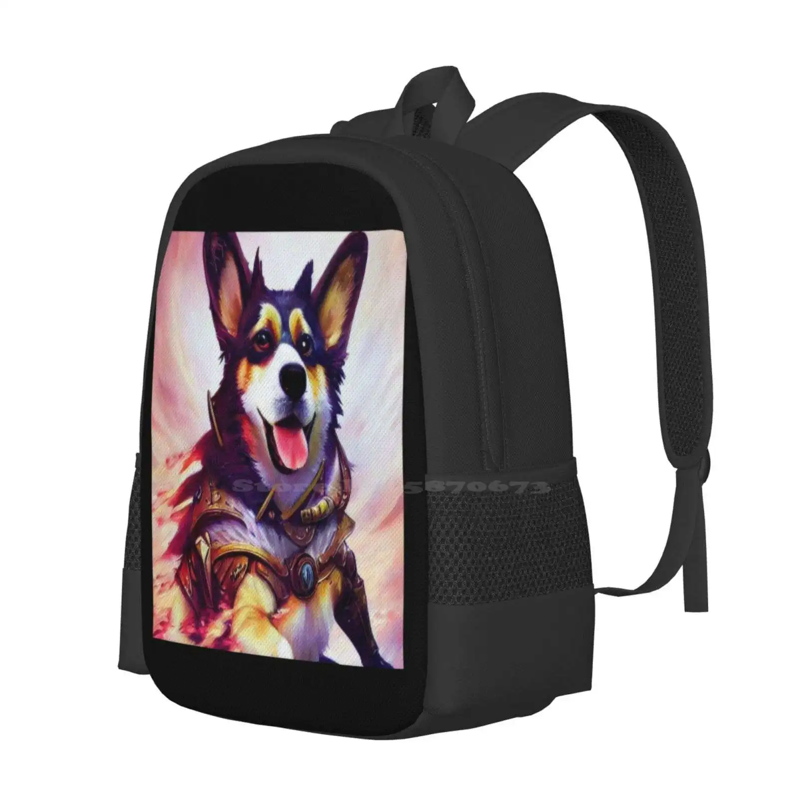 Ai Generated Art , War Corgi Pattern Design Laptop Travel School Bags Ai Art Ai Generated Art Pets Ai Corgi War Corgi Battle