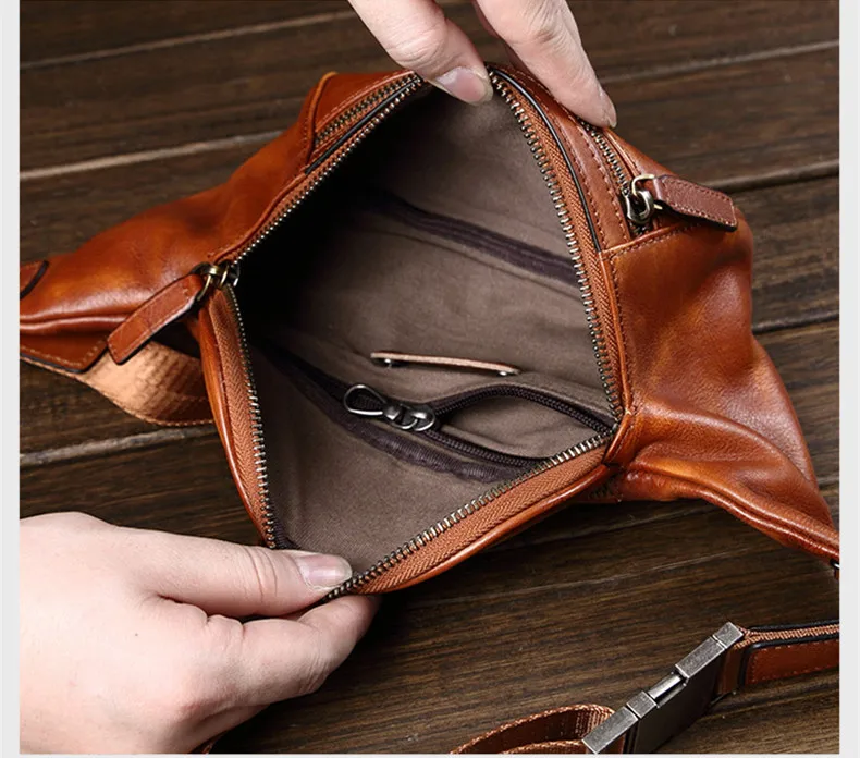 2026 New Leather Waist Bag Men's Leather Cross-body Bag Korean Casual Men Chest Bag Wave Bags Shoulder Multifunctional   Vintag