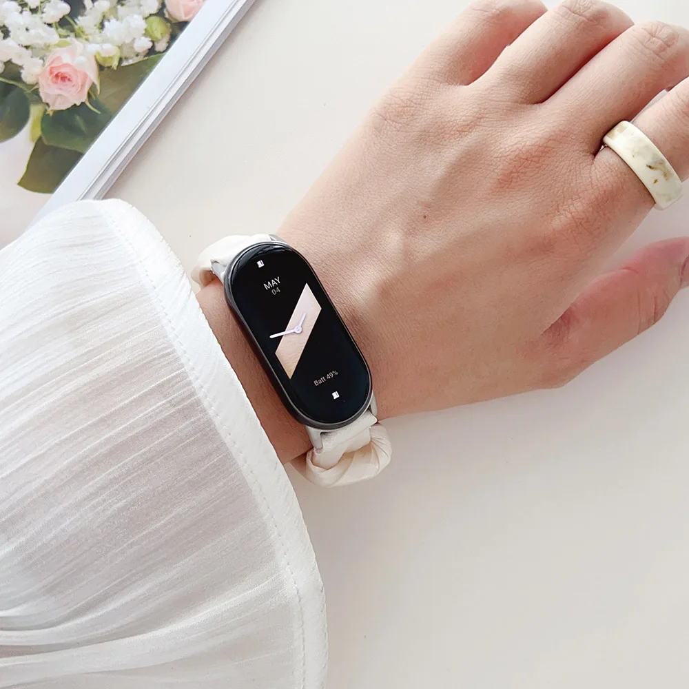 Mi Band 9/10 Watch Wrist Band Scrunchies Bracelet for Xiaomi Smart Band 8/9/10 Strap Dressy Women Cloth Fabric Wristband Elastic view 2