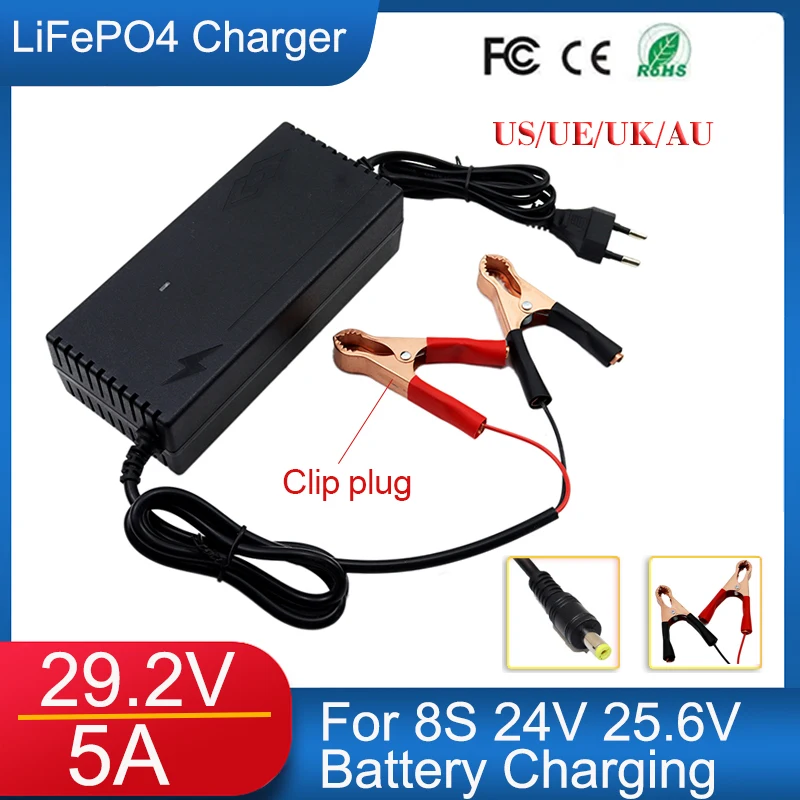 29.2V 5A Ładowarka akumulatorów LiFePO4 24V 5A Szybka ładowarka AC100-240V do DC do akumulatorów 8S 24V 25.6V Wtyczka zatrzaskowa Inteligentna