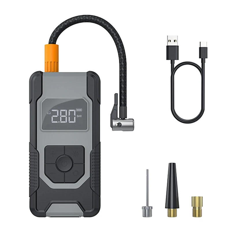 

Tire Inflator Gray & Black ABS 150PSI 7500Mah Cordless Air Pump With Accurate Pressure LCD Display