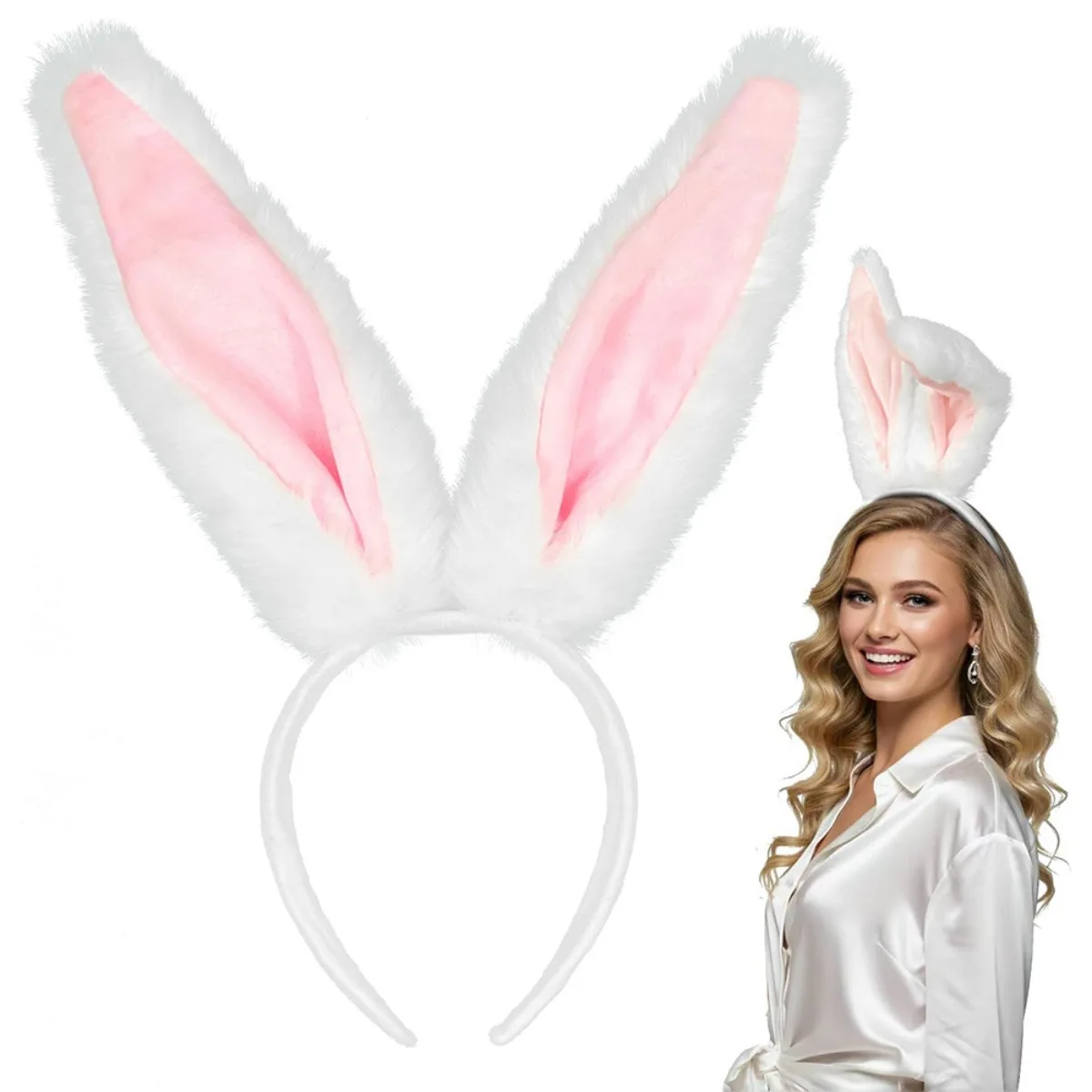Übergroßes Stirnband mit Hasenohren, Plüschtierohren, Haarschmuck, Kaninchenmädchen-Stirnband, niedliche Kopfbedeckung – Detail 17