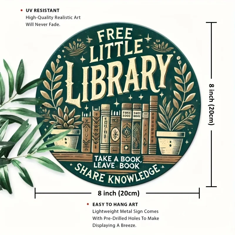 Vintage-Inspired 'Free Little Library' 20.32x20.32cm Aluminum Wall Art – 
