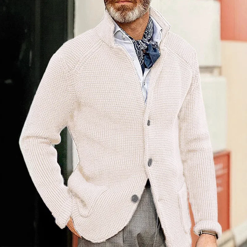 Fashion New Men's Casual Long-sleeved Solid Color Knitted Jacket Men's Coat European and American