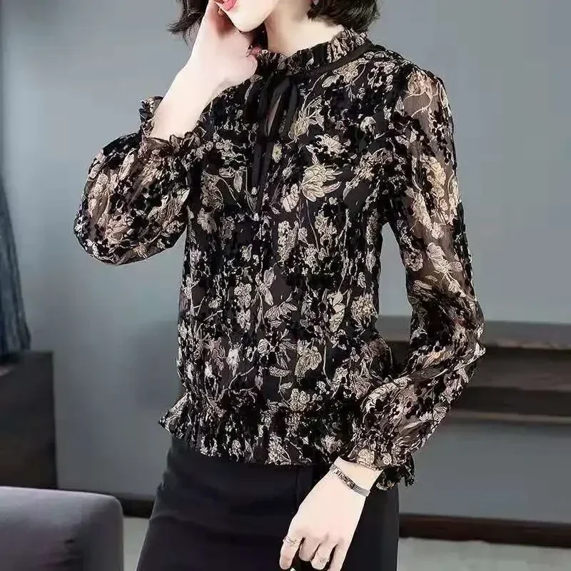 

Spring and Autumn Clothes Tops Loose Blusas Ropa De Mujer Blouse Women Women's Printed Chiffon Shirt Long Sleeve