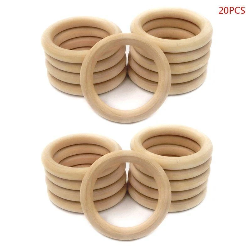 

M76C 20Pcs/set 55mm Natural Wooden Baby Teether Ring Infant Molars DIY Making