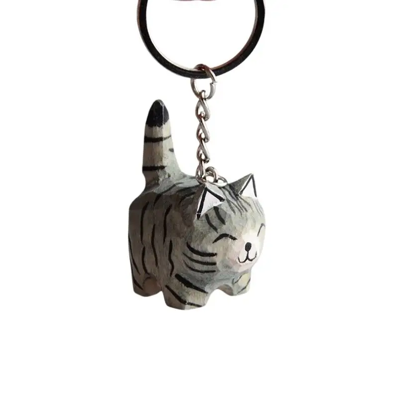 Kreativer Handgefertigter Holzgeschnitzter Katzen-Schlüsselanhänger Leichter Lustiger Anhänger Unisex-Schlüsselring als Geschenk für Katzenliebhaber – Detail 8