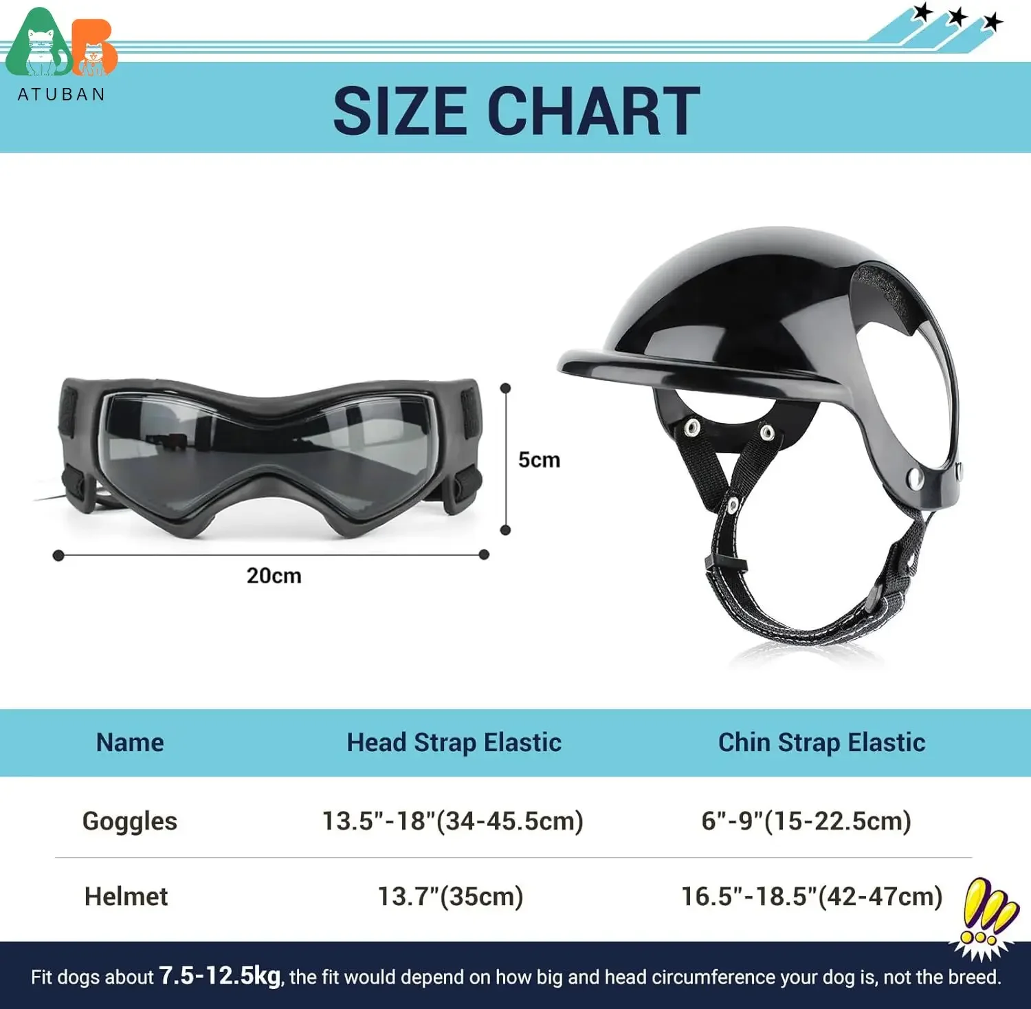 ATUBAN Capacete para cães e óculos para cães pequenos, chapéu para capacete de motocicleta para animais de estimação com furos para orelha, alças