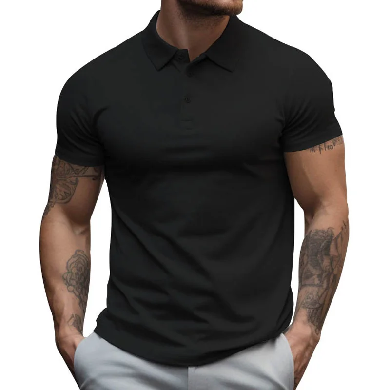 Men's Solid Color Lapel POLO Shirt Daily Commuter Mature Men Basic Tops Male Summer Casual Loose Thin Section Breathable T-Shirt