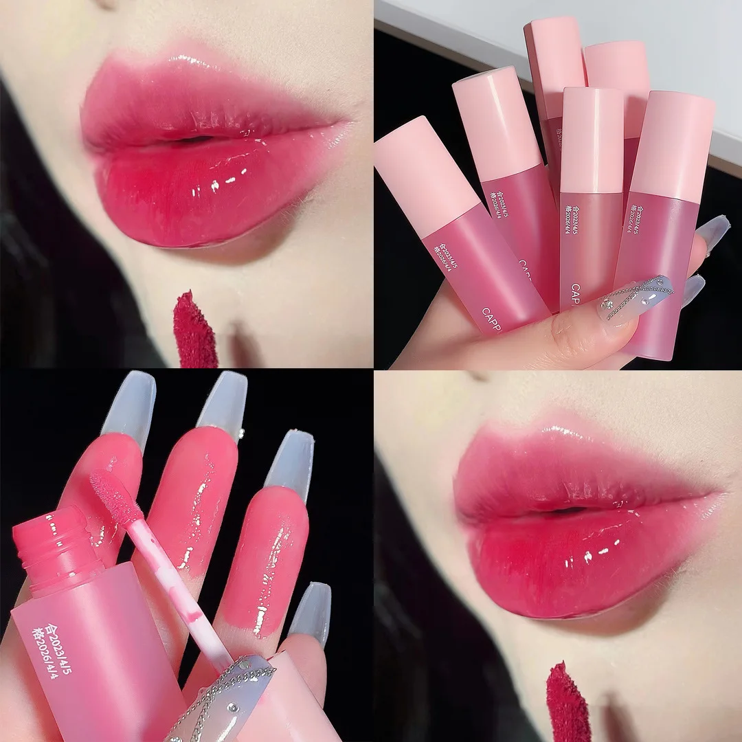 

Pink Heart Lip Gloss Glass Lip Watery Finish Milk Tea Color High Shine for Women Daily Natural Cute Makeup Essential