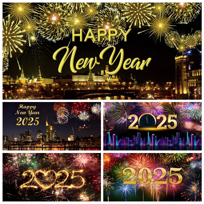 

Happy New Year 2025 Party Backdrop Shiny Firework Champagne Baby Family Photo Photographic Photography Background Photo Studio