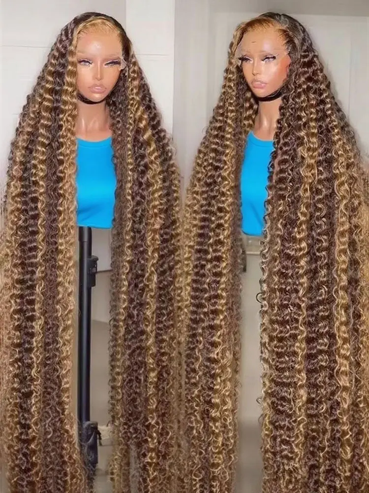 

40 Inch Highlight Ombre 4/27 Deep Wave Glueless 7x5 13x4 Lace Frontal Wig Human Hair Curly 13x6 HD Lace Front Wig For Women 250%