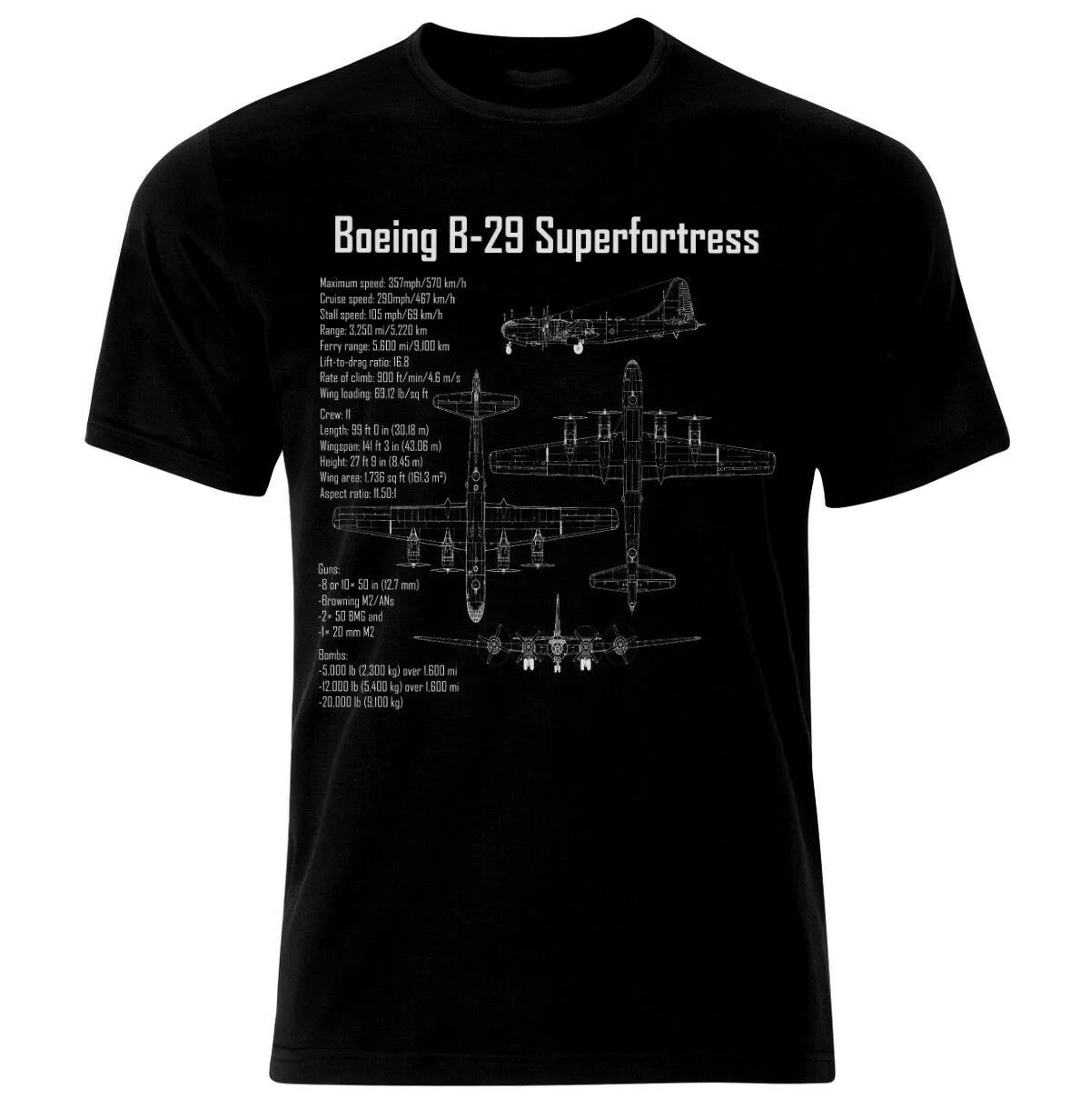 

B-29 Superfortress Bomber WWII US Aircraft Blueprint T Shirt. New 100% Cotton Short Sleeve O-Neck Casual T-shirt Size S-3XL