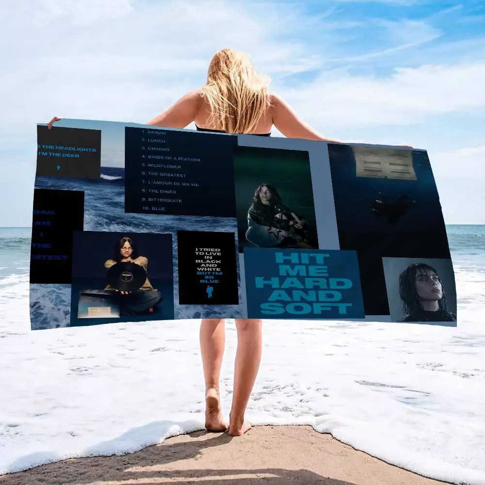 Fashion Billie Eilish Singer Star Beach Towel Bath Towels for Microfiber Quick Dry Custom Sand Free Beach Yoga Spa Gym Pool