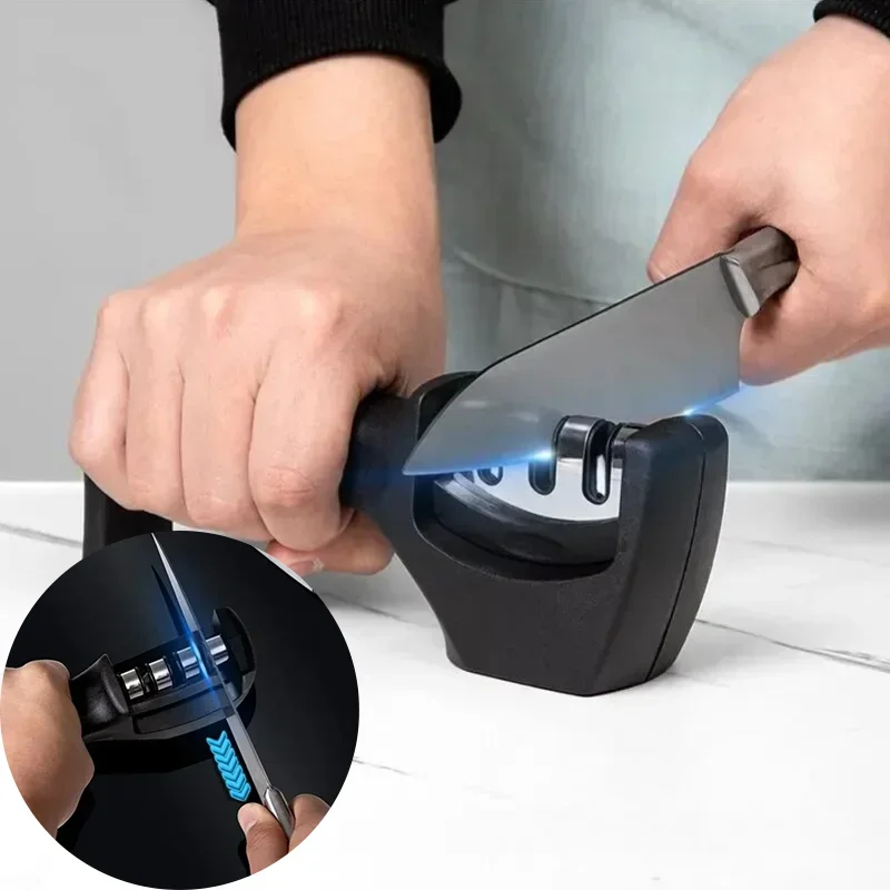 1pc Black 3 Stages Knife Sharpener Handheld Non Slip Base Tool for Kitchen Knives Easy Sharpening for Home Use Handheld Three