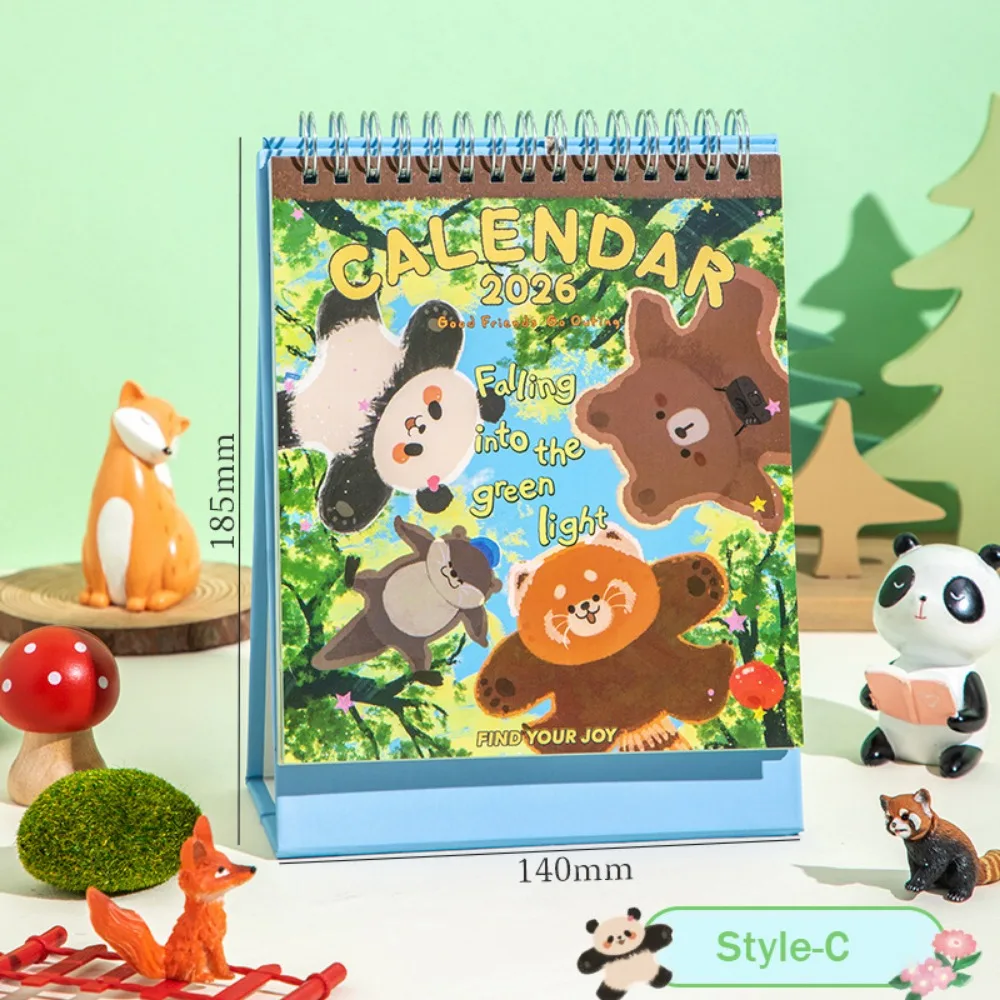 

Cartoon Animals Theme 2026 Desk Calendar Coil Binding One Month to View Monthly Calendar Memo Notes Tabletop Schedule