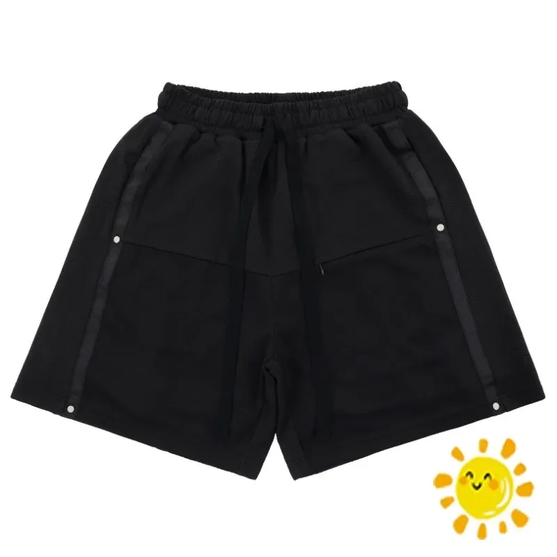 

Top Quality Double Layer Mesh Patchwork Shorts Men Women Pocket Drawstring Oversize Breeches