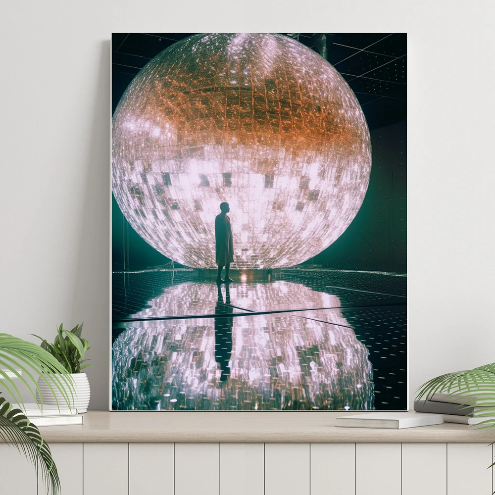 

Disco Ball Print Preppy Wall Art Trendy Girly Dorm Room Funky Pictures Decor Mint Green Disco Pool Retro Canvas Painting