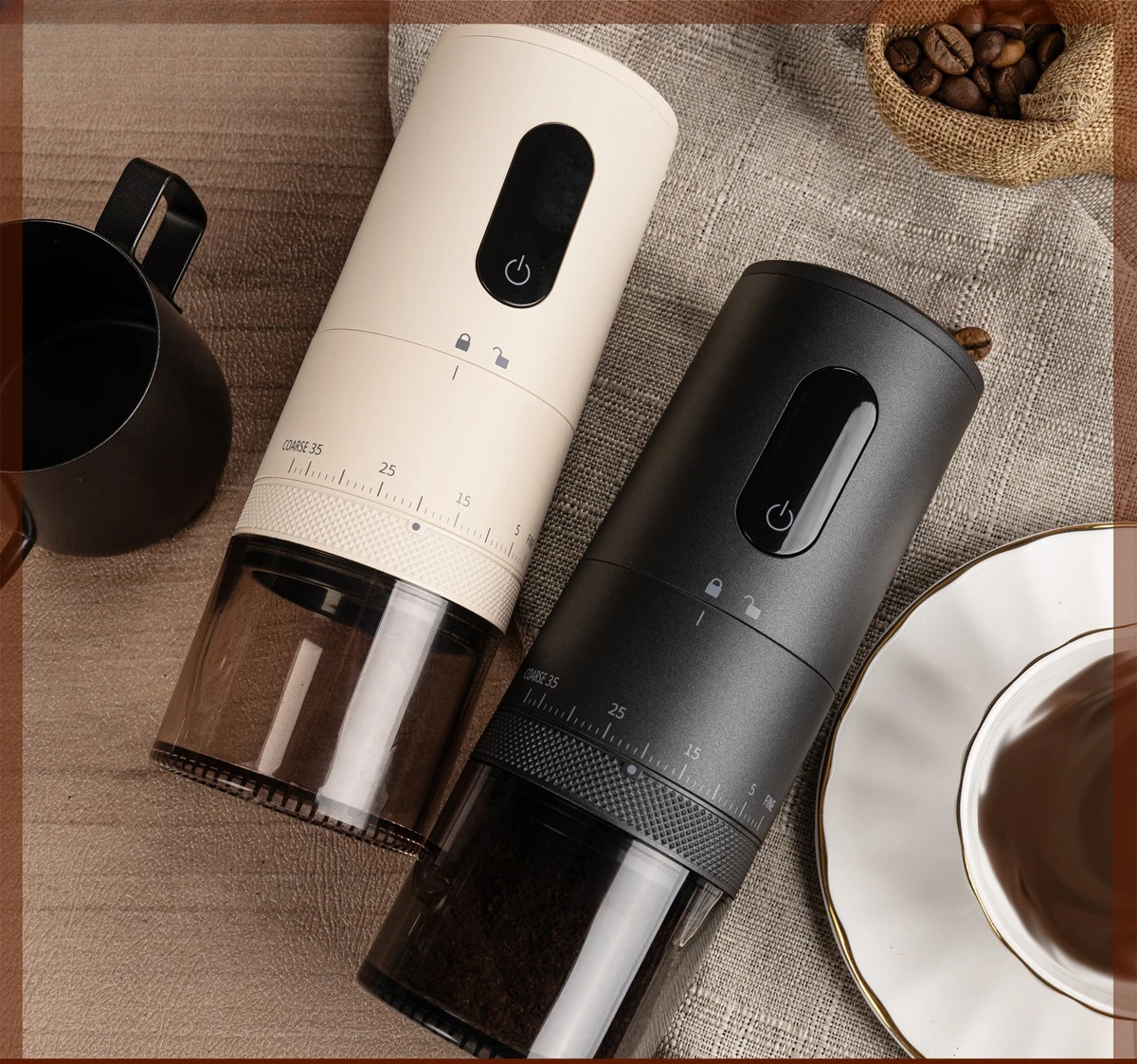 Electric coffee grinder USB rechargeable external adjustment large-capacity automatic home multi-level coffee bean grinder