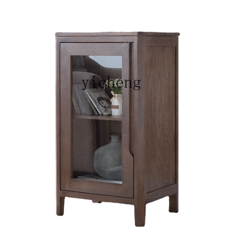 

Solid Wood Wine Cabinet Nordic Simple Oak TV Side Cabinet Japanese Style Small Bookcase