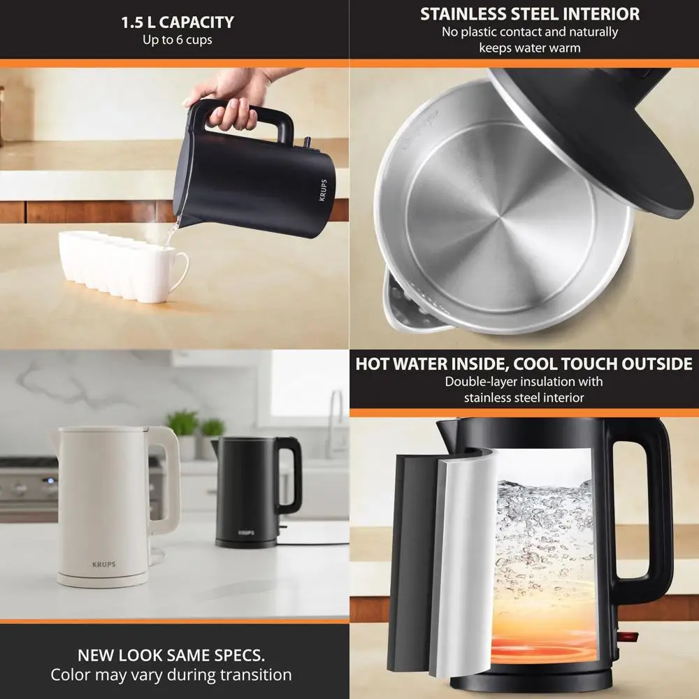 

Электрический чайник из нержавеющей стали 1,5 л: быстрое кипячение, холодная поверхность, автоматическое отключение, беспроводной, черный/белый