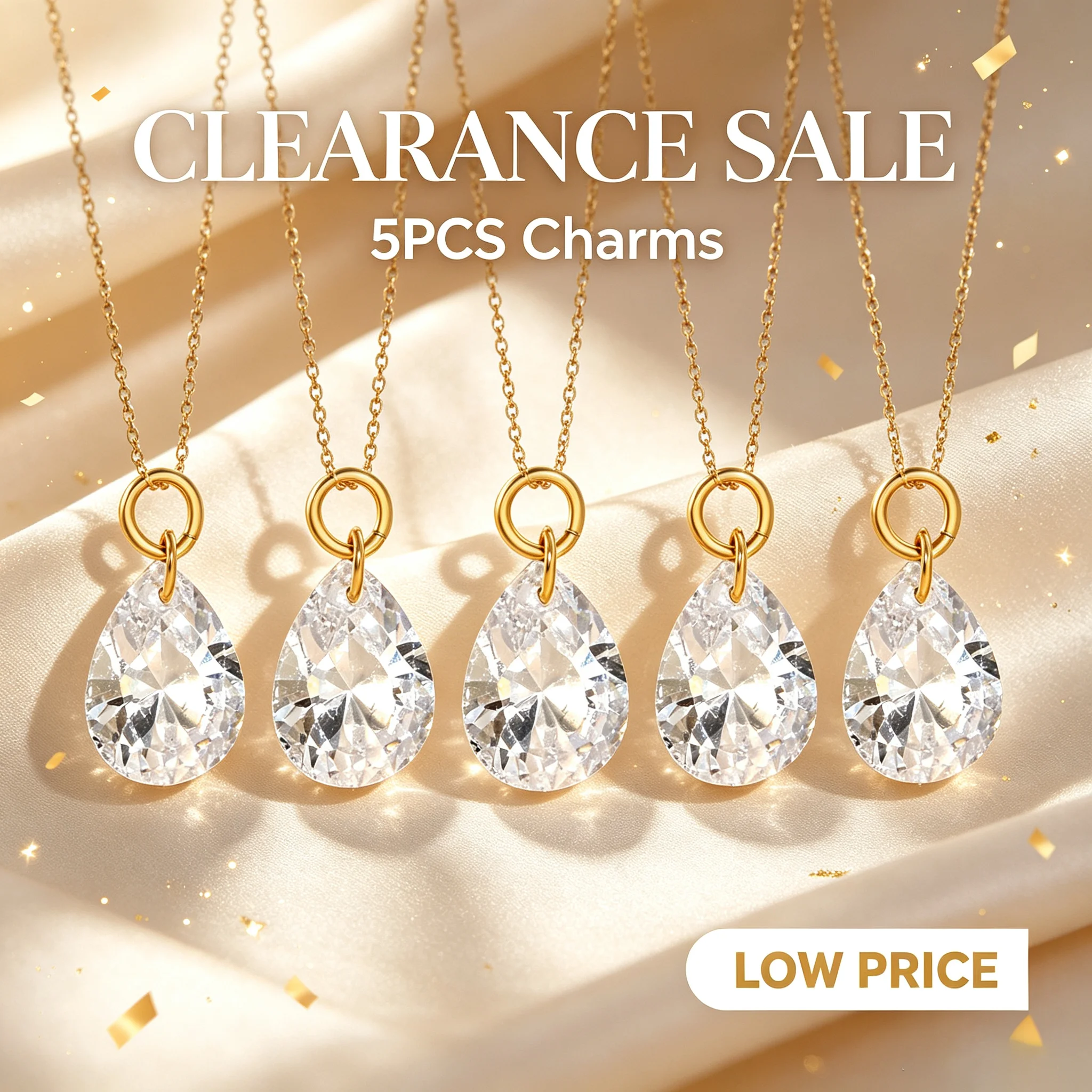 Factory Clearance 3/5pcs Teardrop Cubic Zirconia Charms Gold Spring Ring Pendants DIY Bracelet Necklace Jewelry Making Findings