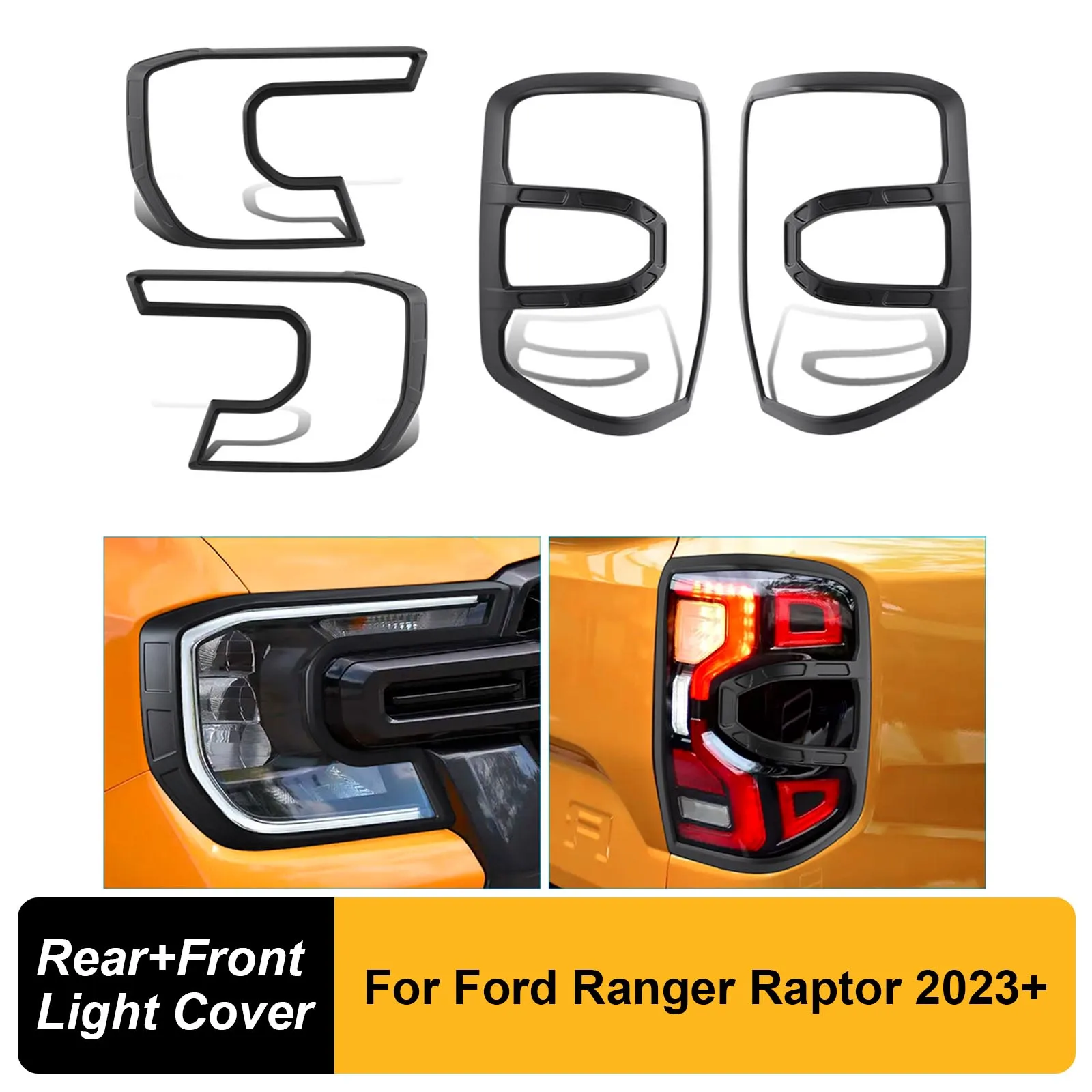 4PCS Matte Black Tail Lights Lamp Cover Trim Head Light Cover For Ford Ranger Raptor 2023 2024 4x4 Car Nex Gen Accessories