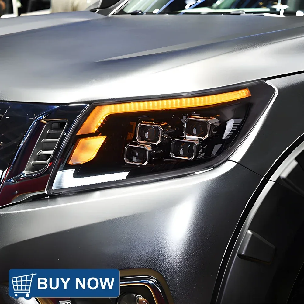 

Автомобильные фары в сборе для Nissan Navara 2015-2023, обновленные передние лампы автомобиля, высокая конфигурация, светодиодные 4 линзы проектора, аксессуары