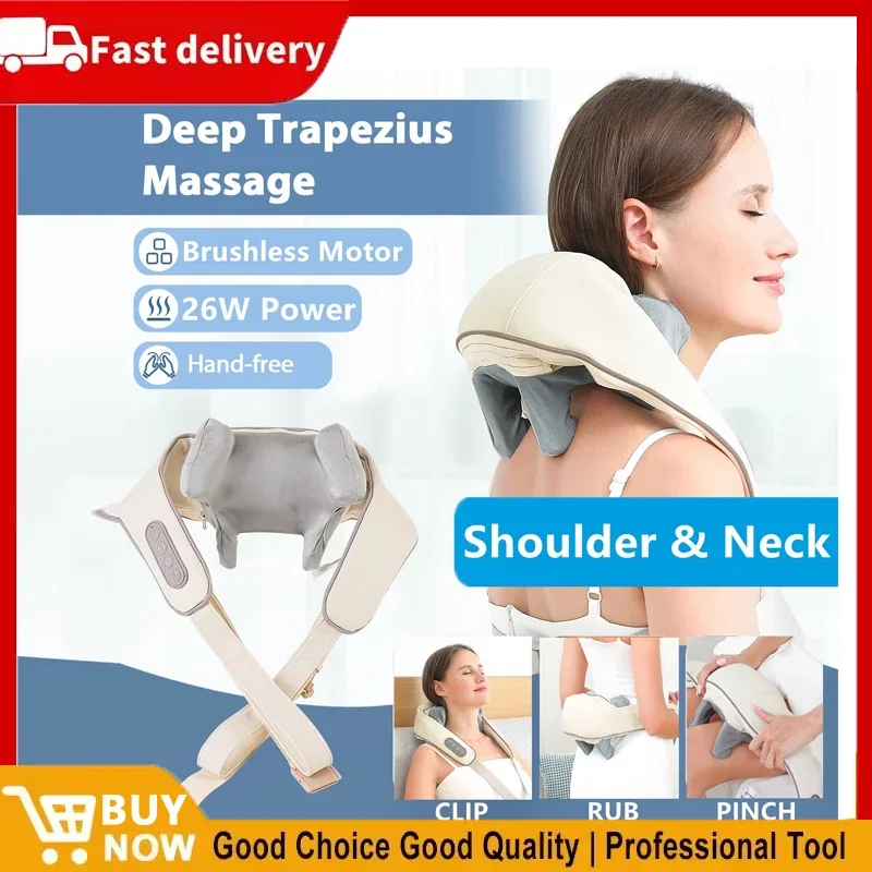 

2026 New 26W Brushless Motor Neck And Shoulder Massager Wireless Shoulder And Back Kneading Massage Shawl Neck Masajeador