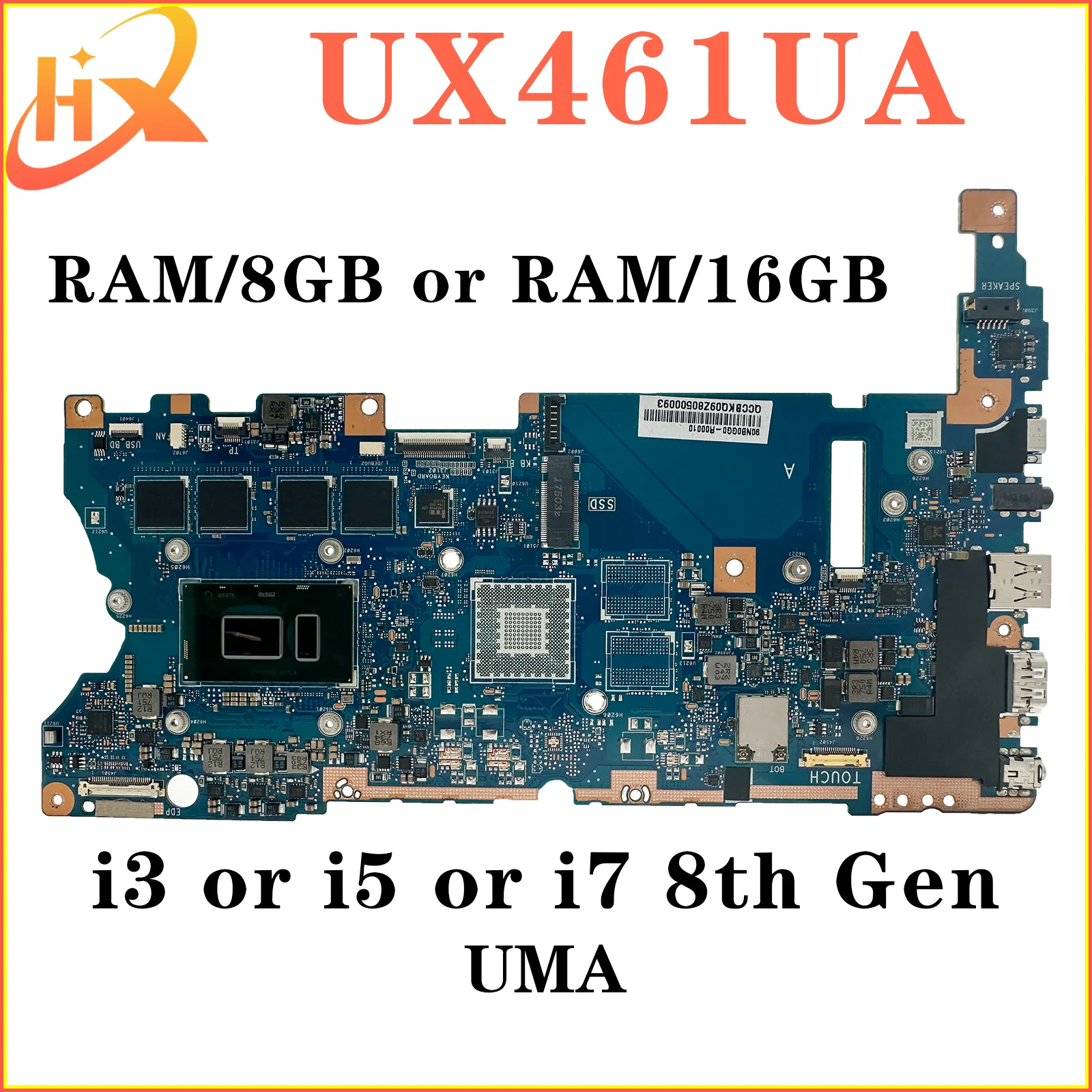 Placa-mãe para laptop para ASUS, UX461FN, UX461UN, UX461FA UX461UA, TP461UN, i3, i5, i7, 8 °, RAM M-8GB, 16GB, UMA, V2G, Mainboard