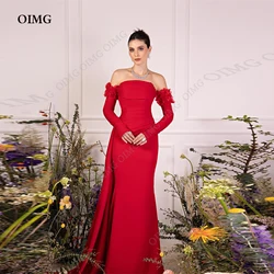 OIMG Red Mermaid Off Shoulder Evening Dresses Strapless Full Sleeves Prom Gowns Party Women Dress Vestidos De Fiesta Customized