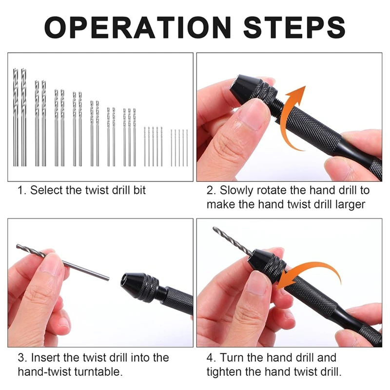 36Pcs Hand Drill Bits Set Metal Pin Vise with Small Drill Bits PCB and 25PCS Micro-Twist Drill Bits for Craft Beads-ABLL