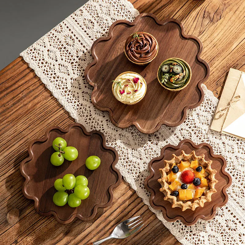 Cross-border retro wind wood products, desserts, coffee cakes, trays, solid wood trays, lace trays, fruit , sample producti
