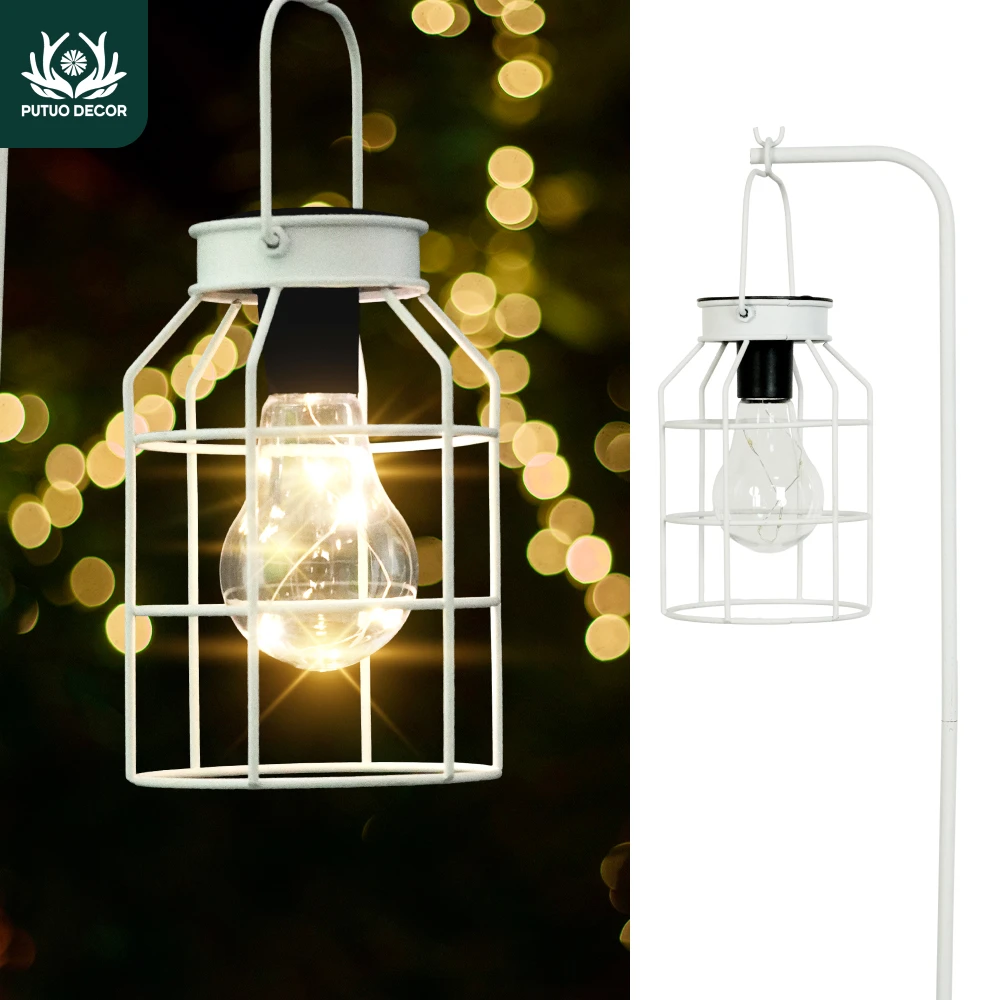 

Putuo Decor Solar Lights Lantern Lamp with Ground Stake, Solar Powered Tabletop Lantems with Handle,Outdoor Lights for Lawn