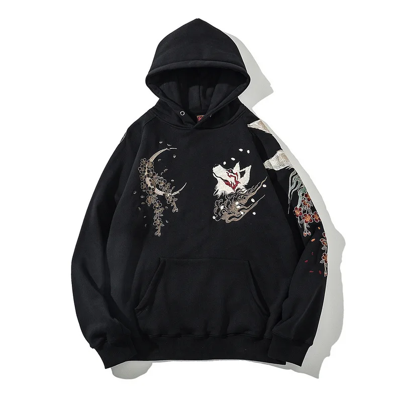 Chinese Sweatshirt Japanese Sukajan Hoodie Embroidered Nine Tailed Fox Hoodie Men Spring Streetwear Harajuku Pullover Sweatshirt