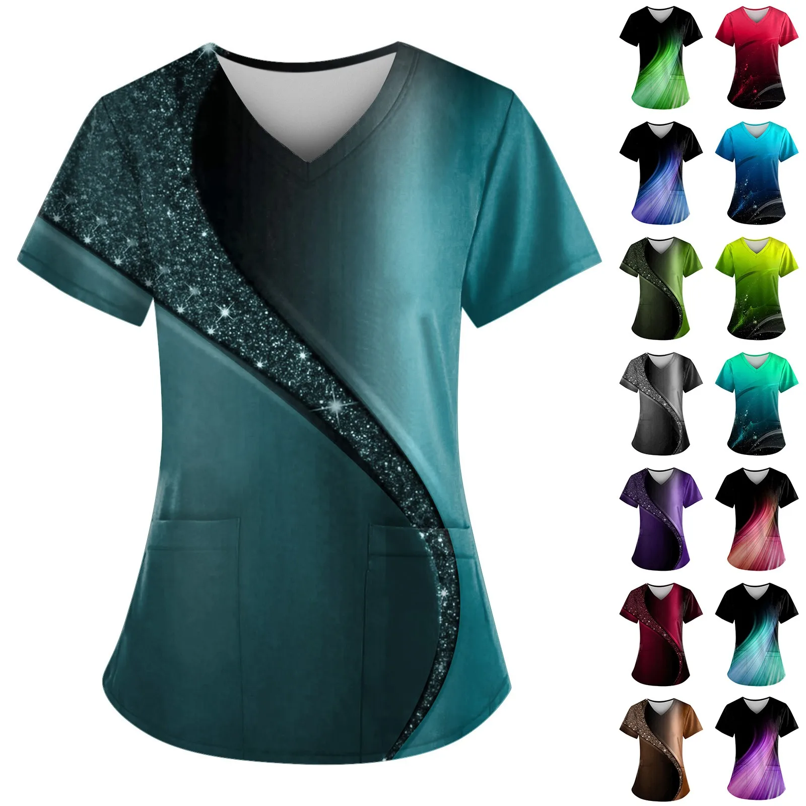 Donne Infermiera Uniforme Floreale 3d Stampa Magliette E Camicette Con Scollo A V Tasca Uniformi Mediche Infermieristica Scrub Magliette E Camicette Abiti Da Lavoro Uniforme Enfermera