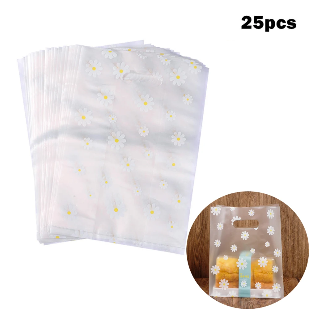 25pcs Die Cut Plastic Merchandise Shopping Bags With Handle Gift Bag Christmas Wedding Party Orangizer Candy Cake Wrapping Bags