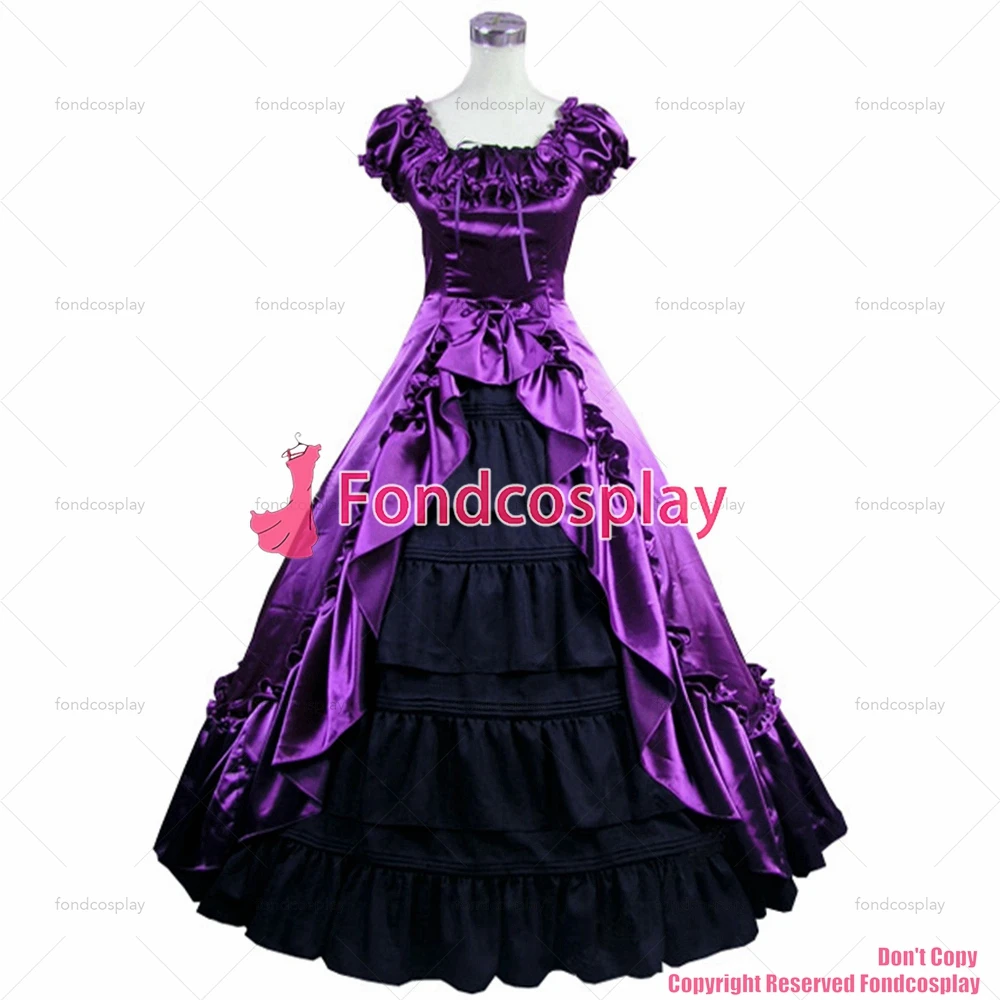 fondcosplay Gothic Lolita Punk Medieval Gown Purple Grape Black Ball Long Evening Dress skirt cosplay costume CD/TV[CK1412]